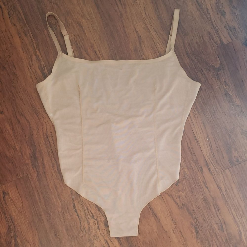 SKIMS Womens Beige Nude Mesh Bodysuit Size XL Chic Feminine Trendy Casual